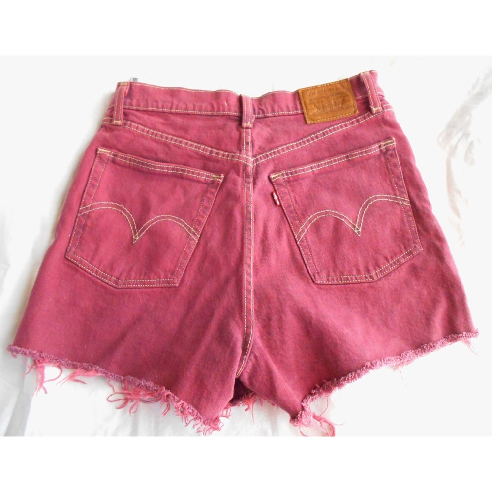 Levi Strauss Co Cutoff Denim Shorts Ribcage Frayed Hem Pink Mauve Button Fly Gre - Picture 1 of 5